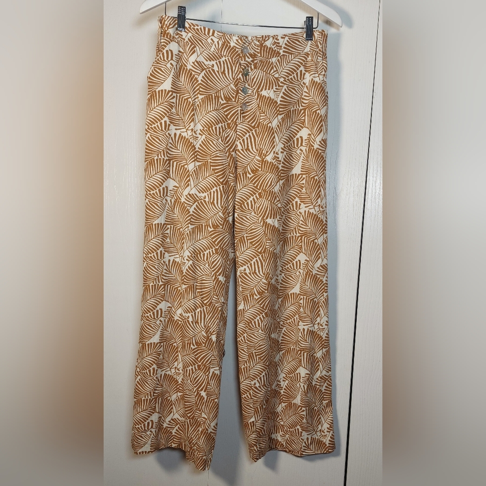 Marc New York Wide Leg Linen Leaf Print Pants Size Medium Button Front Palazzo - Picture 12 of 12